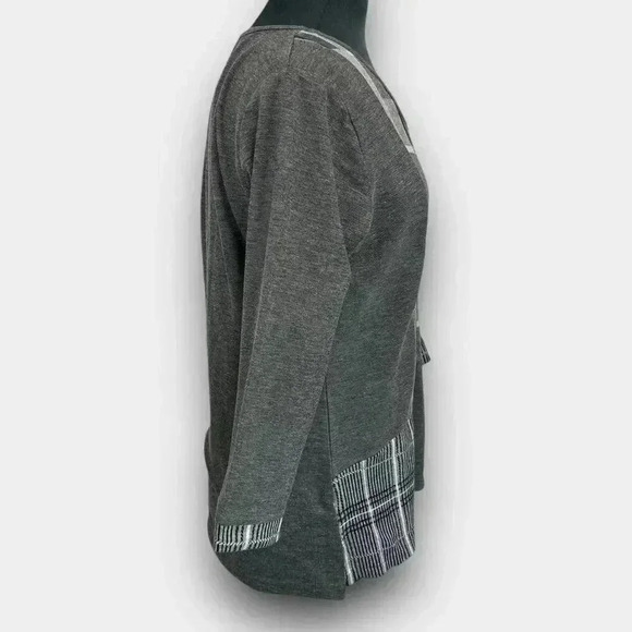 PARSLEY & SAGE ladies 3/4 sleeve medium grey/white/black scoop neck - Picture 3 of 10